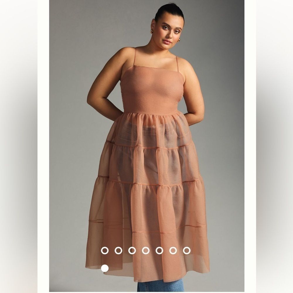 Anthropologie X OhSevenDays Tiered Sheer Midi Dress Size Large color blush